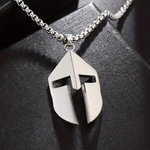 Men Modern Silver Spartan Helmet Pendant Necklace Bold & Stylish Accessory